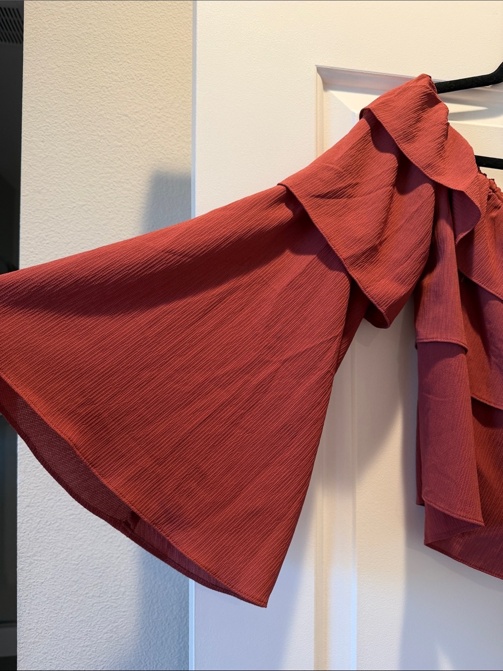 Storee Women's Off-Shoulder Ruffle Blouse - Rust - Picture 3 of 5